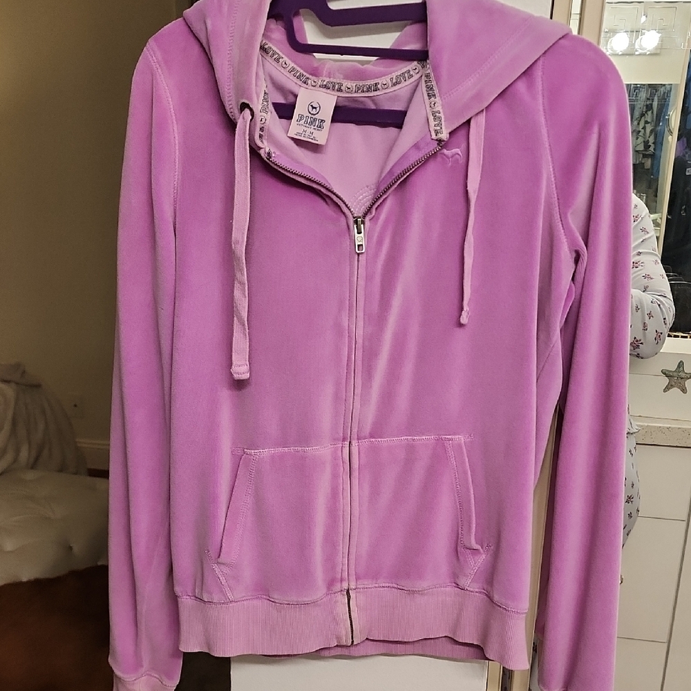 Victoria's Secret Pink VELOUR Zip-Up Hoodie Absolutely Beautiful Lilac 💜 - Picture 6 of 12